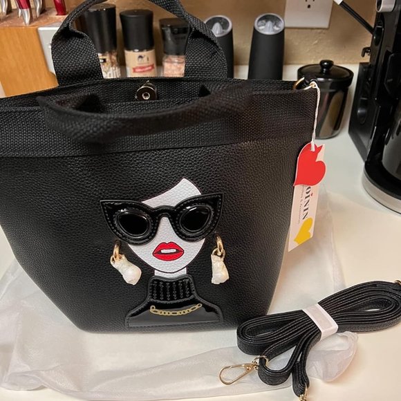 ENJOININ Funky Lady Face Purse for Women Casual Shopping Bag Top Handle Satchel - Picture 1 of 12